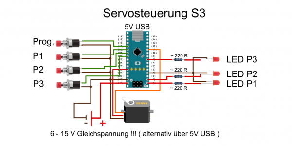 Servosteuerung mit Taster für 3 Positionen